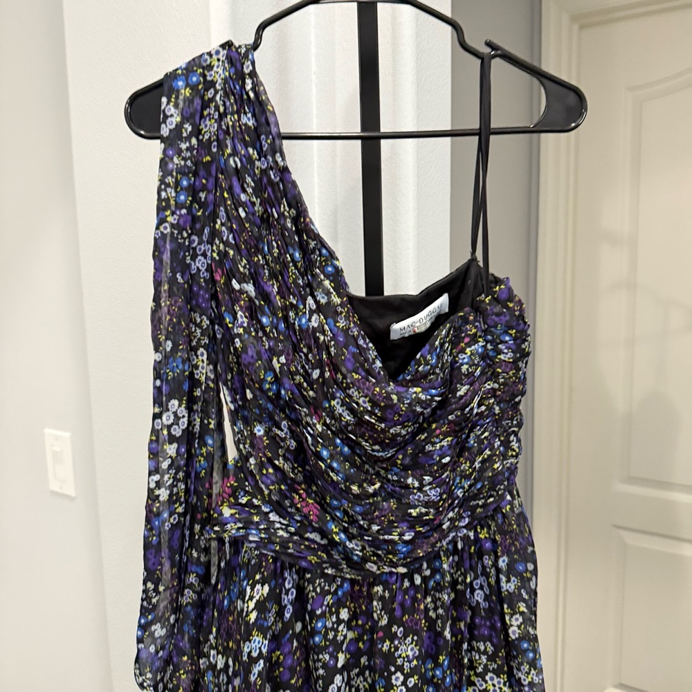 Ieena for Mac Duggal One Shoulder Floral Gown Maxi Dress Purple Chiffon Size 14 - Picture 4 of 5